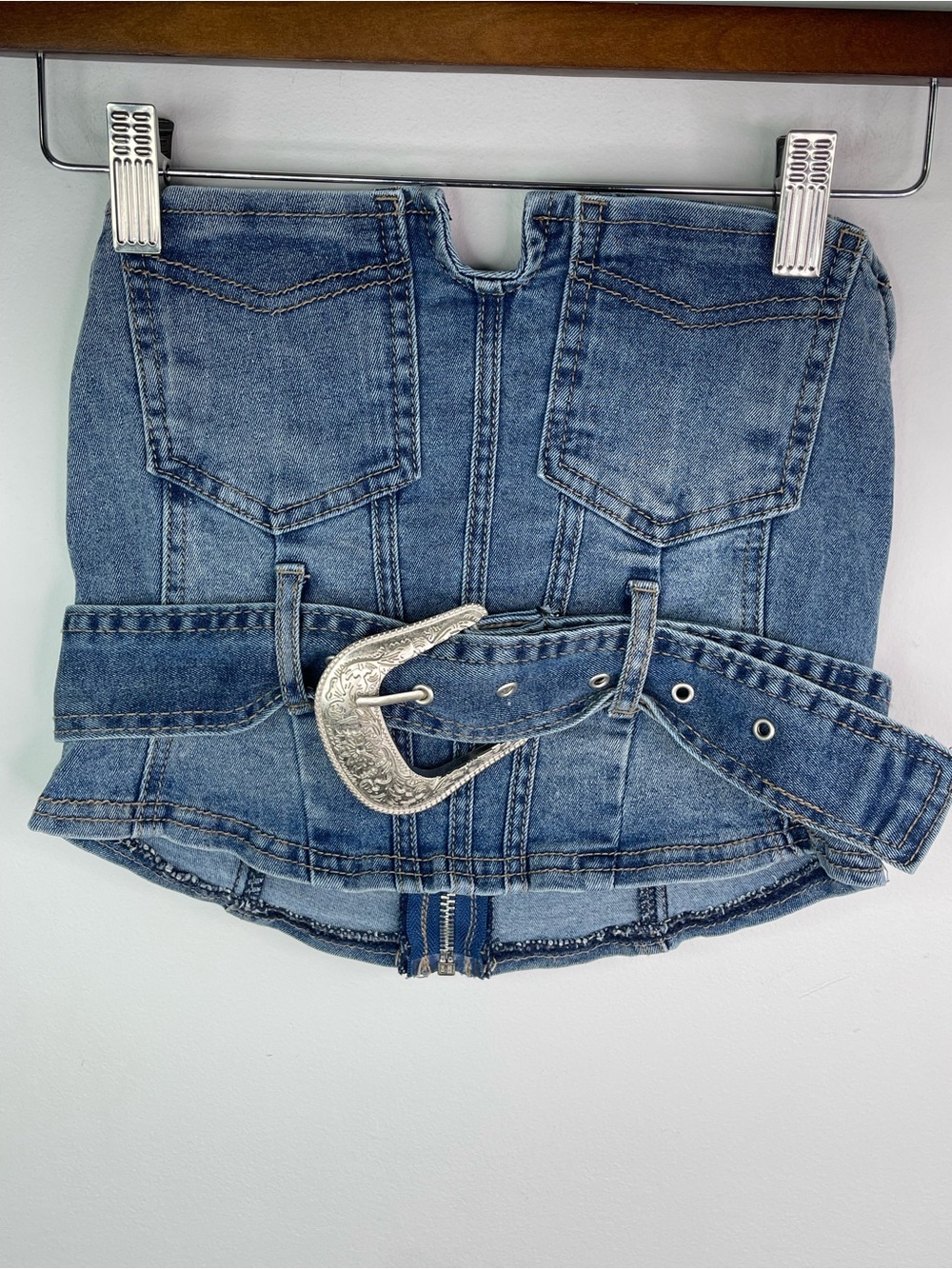 Denim Strapless Corset Top with Western Belt Size Small